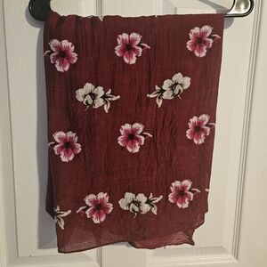 Woman's burgundy floral scarf OS 68" Long